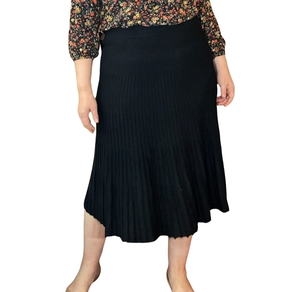 MAX STUDIO LONDON Black Ribbed Knit Midi Skirt Women's XL‎